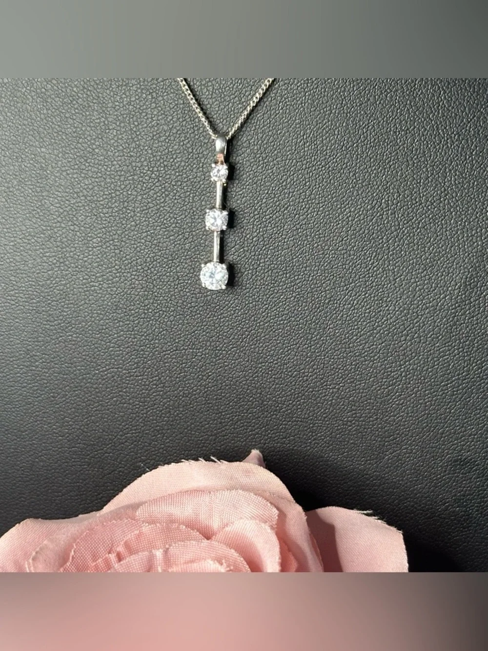 Sterling Silver Drop Pendant Necklace 3-Stone CZ